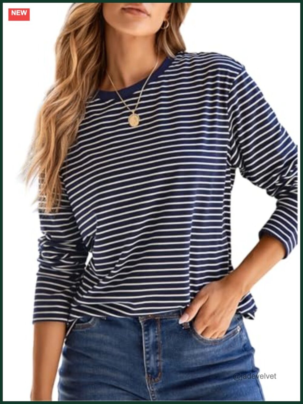 Striped Long Sleeve T-Shirt Crew Neck Loose Fit Blouse Women Viscose